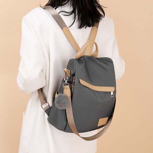 Mochila de Mujer Paño De Oxford Impermeable Anti-robo Monedero GRIS correas beige
