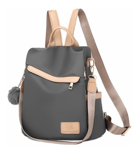 Mochila de Mujer Paño De Oxford Impermeable Anti-robo Monedero GRIS correas beige