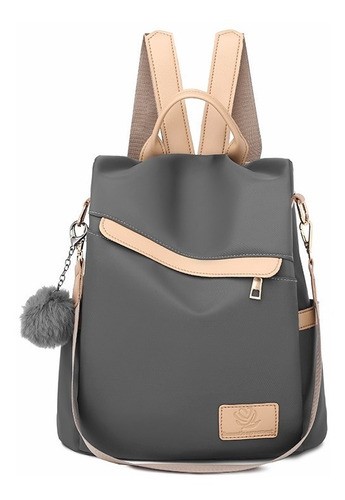 Mochila de Mujer Paño De Oxford Impermeable Anti-robo Monedero GRIS correas beige