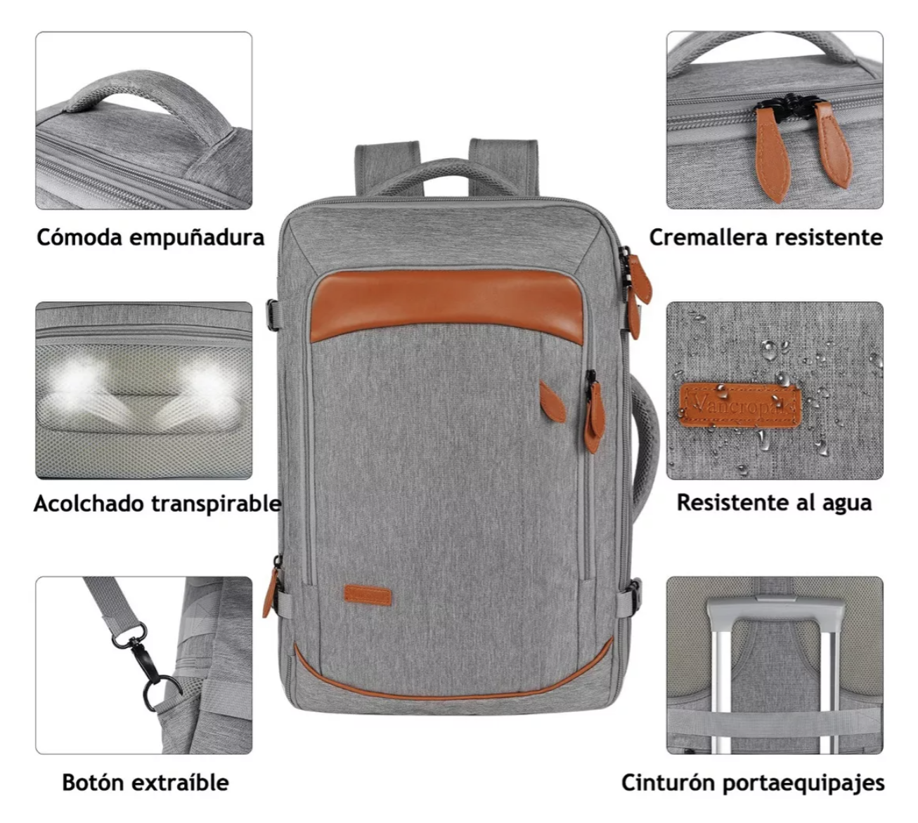 Mochila De Viaje Impermeable Con Correas Extraíbles Expandible Antirrobo Equipaje De Mano De 10 Kg T