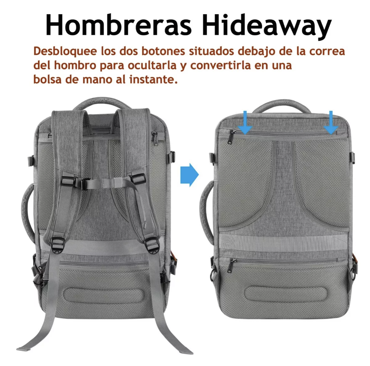 Mochila De Viaje Impermeable Con Correas Extraíbles Expandible Antirrobo Equipaje De Mano De 10 Kg T