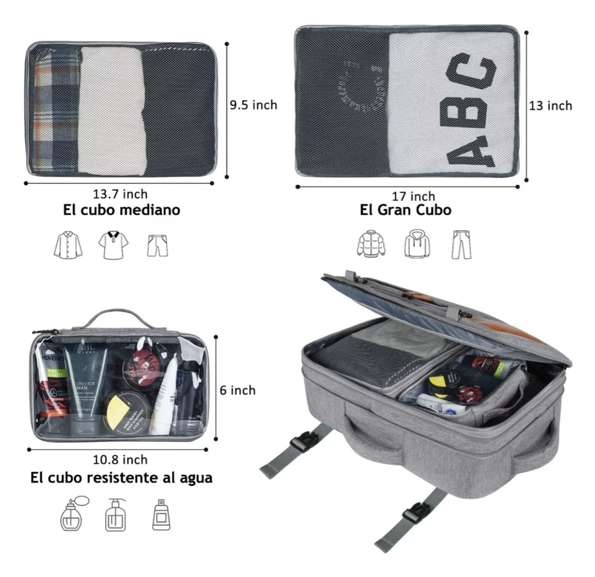Mochila De Viaje Impermeable Con Correas Extraíbles Expandible Antirrobo Equipaje De Mano De 10 Kg T