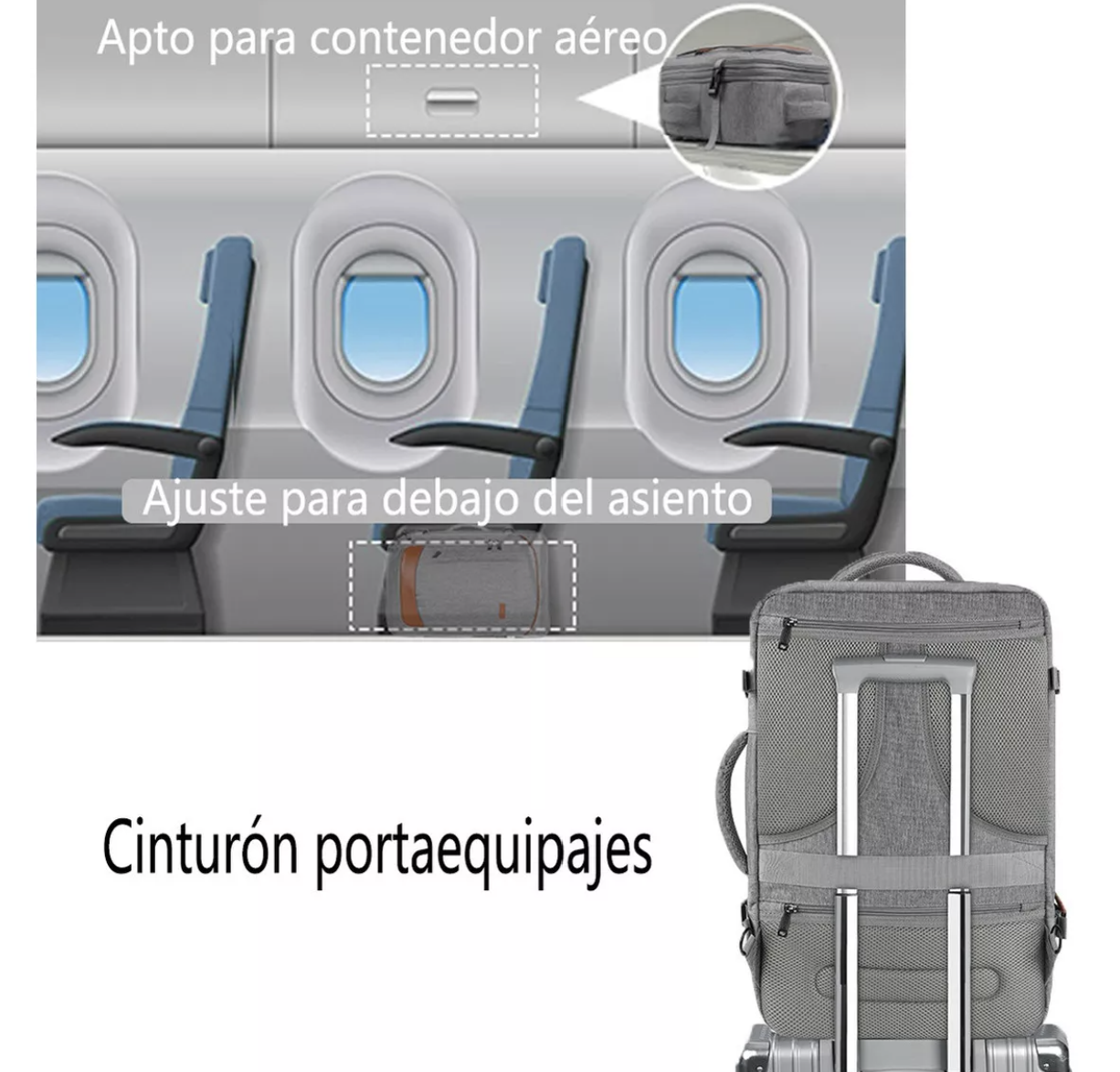 Mochila De Viaje Impermeable Con Correas Extraíbles Expandible Antirrobo Equipaje De Mano De 10 Kg T