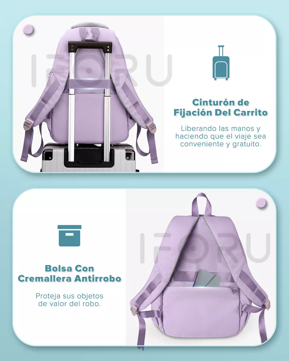M Mochila Escolar Viaje Bolsa de Mujer Lila Mochilas Para Laptop 15.6 Inch Iforu 30 L
