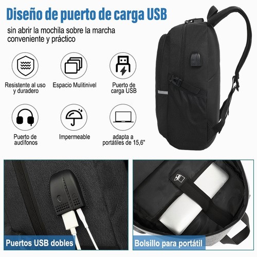 Mochila Antirrobo con Cargador Usb 35L Color Negro