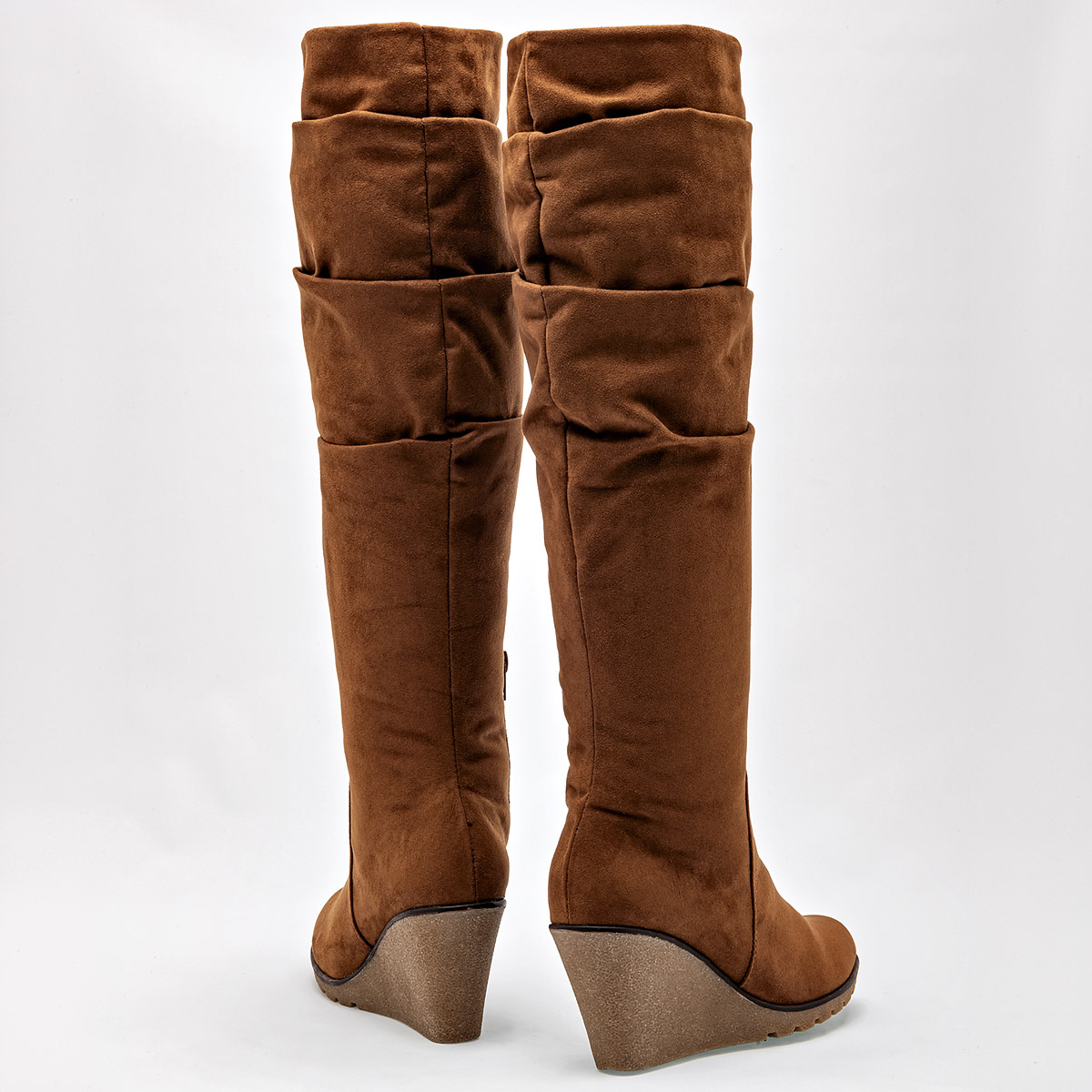 Bota Gamuza Catalina de Plataforma 8 cm tubo 44 cm 9061 color camel para Mujer E9.