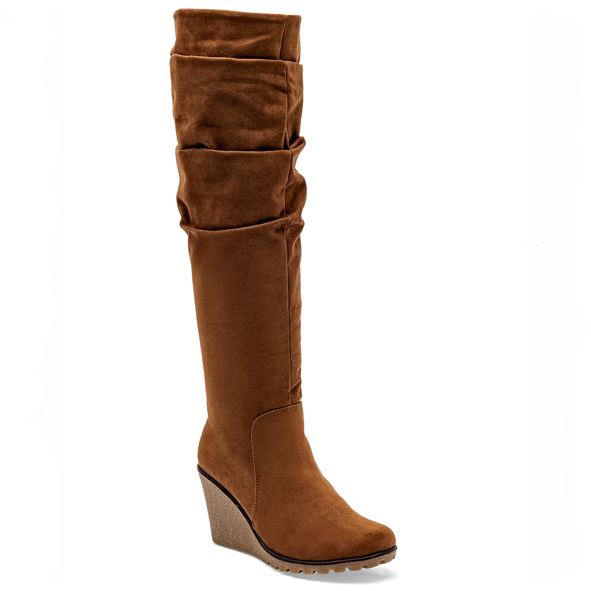Bota Gamuza Catalina de Plataforma 8 cm tubo 44 cm 9061 color camel para Mujer E9.