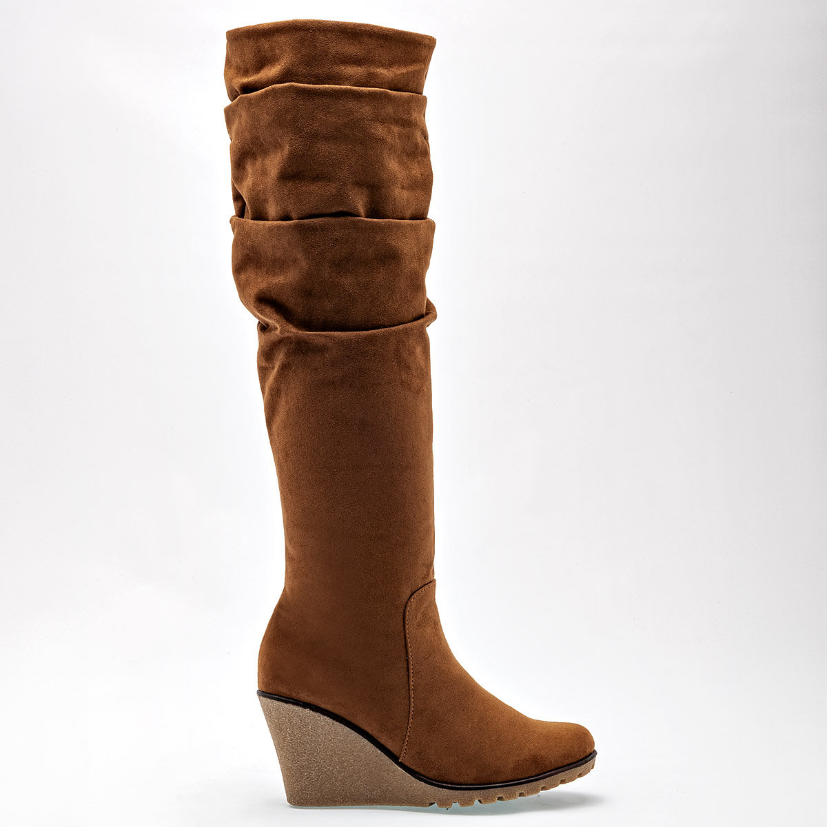 Bota Gamuza Catalina de Plataforma 8 cm tubo 44 cm 9061 color camel para Mujer E9.