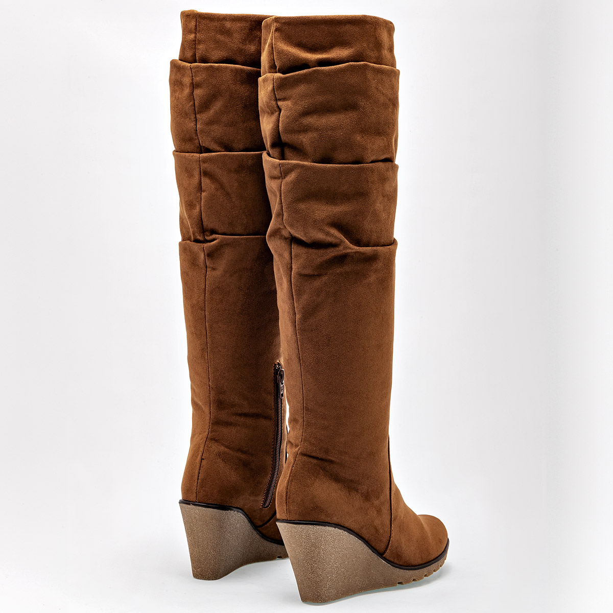 Bota Gamuza Catalina de Plataforma 8 cm tubo 44 cm 9061 color camel para Mujer E9.