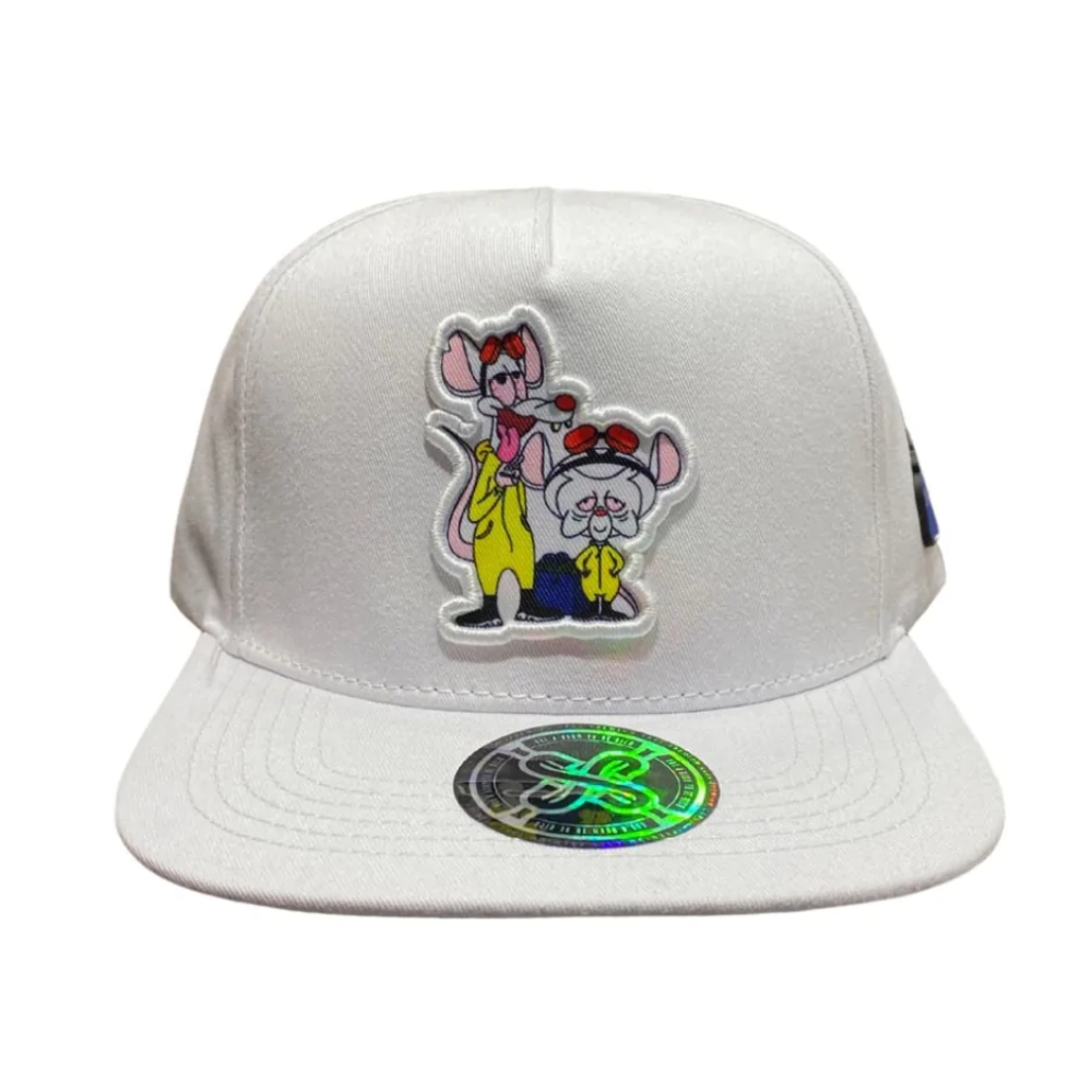 Gorra Snapback Mr. Kash Pinky & Cerebro blanca MKPCB03