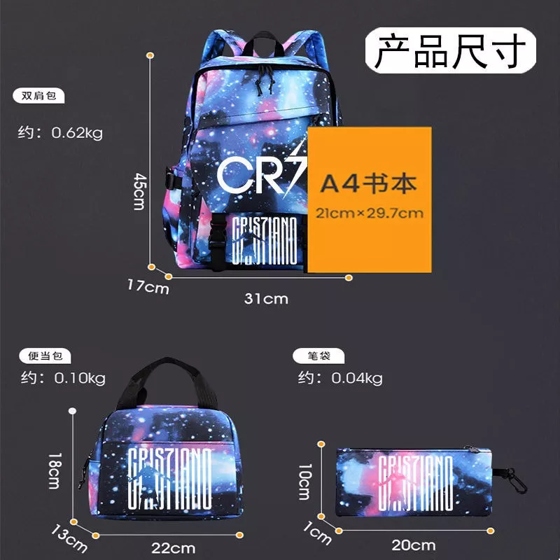 M 3 Piezas Mochilas De Cristiano Ronaldo 7 Color Negro 2 Diseño De La Tela Liso
