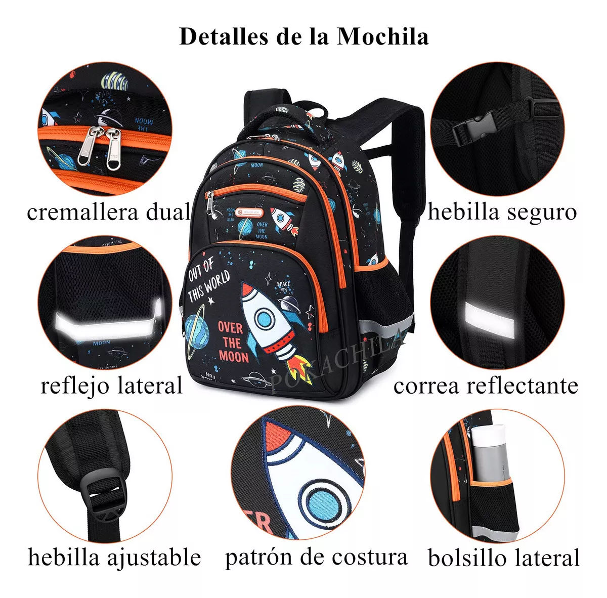 M Mochila escolar Pokachila Escolar 98653 color negro diseño espacial