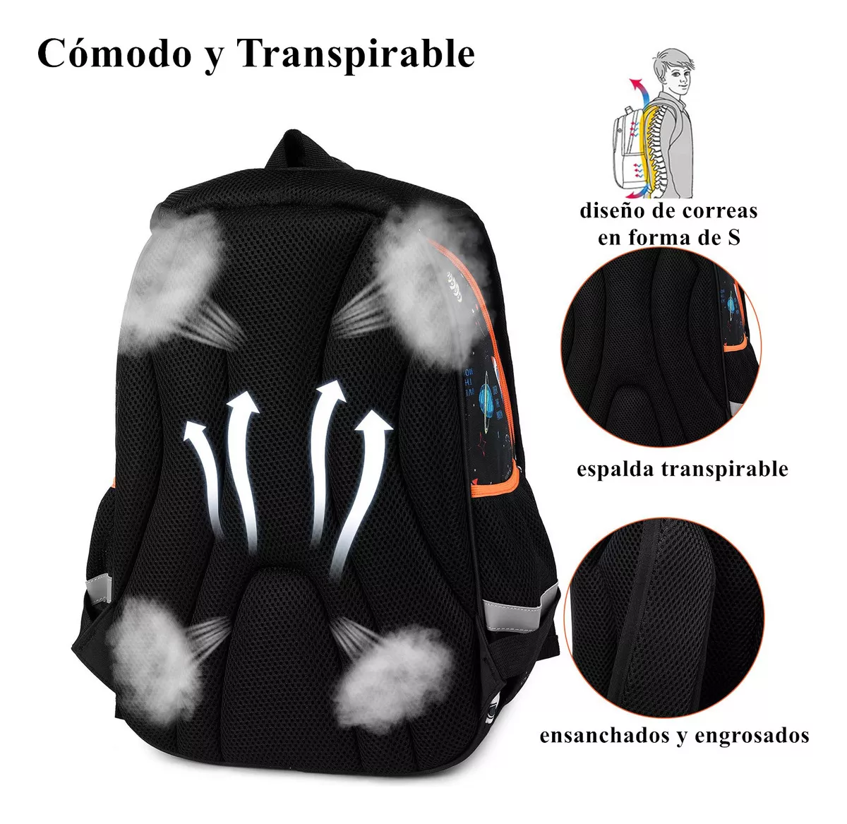 M Mochila escolar Pokachila Escolar 98653 color negro diseño espacial