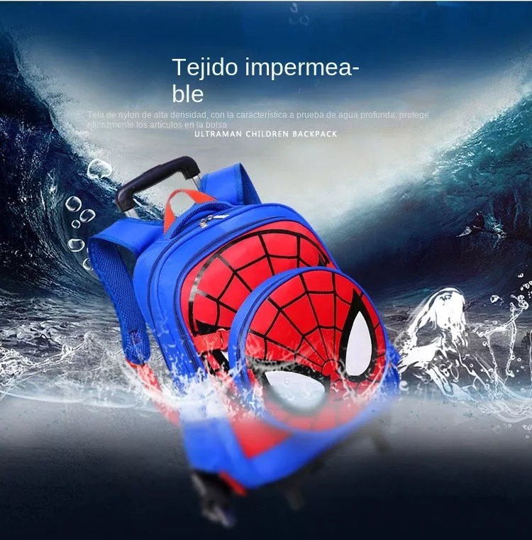 M Spider-man Mochila Escolar Trolley Niños 6 Ruedas Luminosas