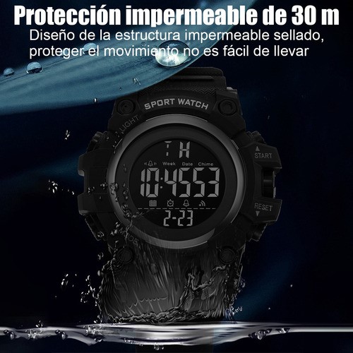 Reloj de Hombre Resistente al agua Con,hora,fecha,alarma negro militar