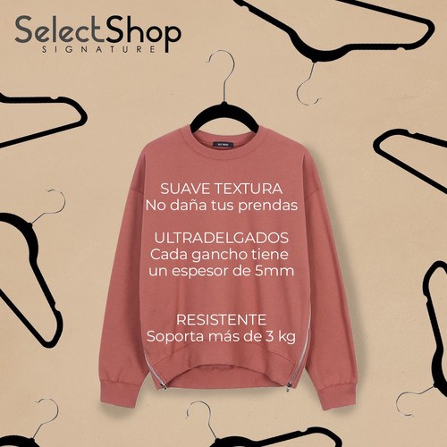 Set 50 Ganchos HG16C1 Ligero Resistentes Perchas De Terciopelo Antideslizantes Color Negro