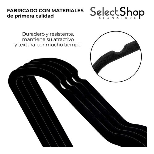Set 50 Ganchos HG16C1 Ligero Resistentes Perchas De Terciopelo Antideslizantes Color Negro