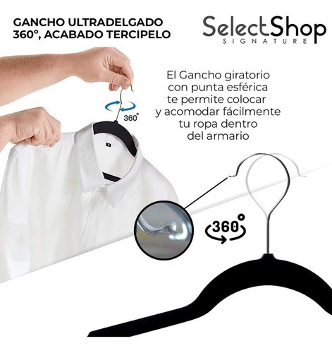 Set 50 Ganchos HG16C1 Ligero Resistentes Perchas De Terciopelo Antideslizantes Color Negro