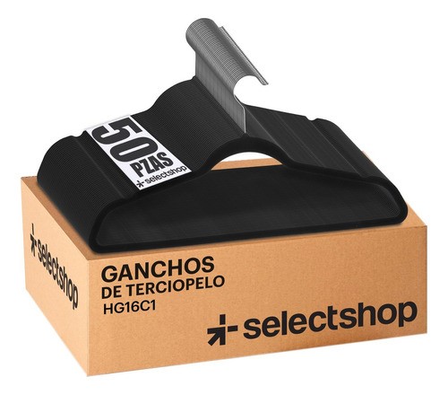 Set 50 Ganchos HG16C1 Ligero Resistentes Perchas De Terciopelo Antideslizantes Color Negro