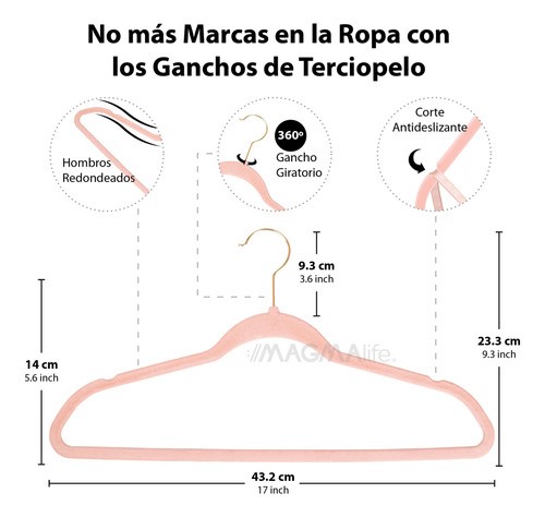 Gancho Para Ropa Terciopelo Antideslizante Premium 50 pzs Rosa claro