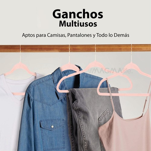 Gancho Para Ropa Terciopelo Antideslizante Premium 50 pzs Rosa claro