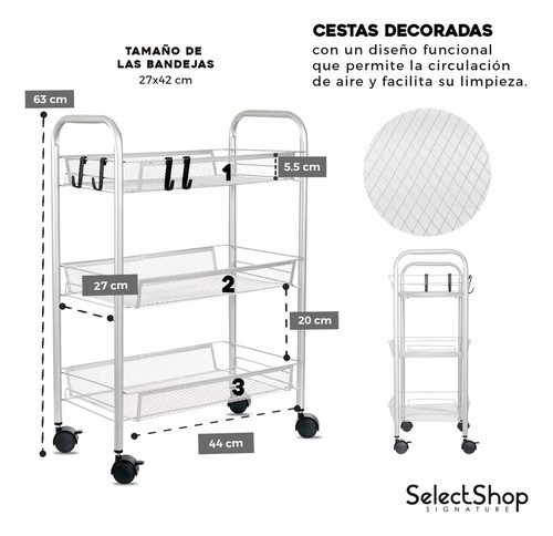 Carrito Organizador Metalico Con Ruedas Multiusos 3 Niveles Color Gris