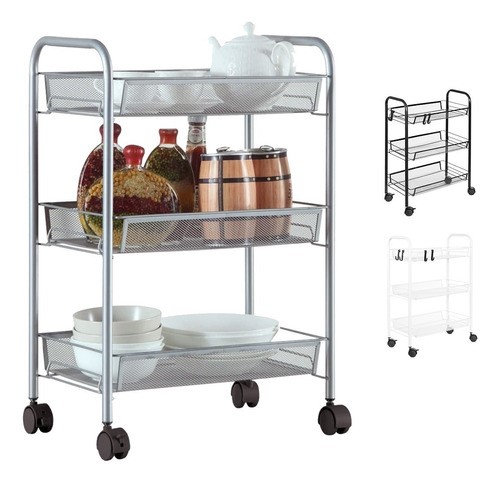 Carrito Organizador Metalico Con Ruedas Multiusos 3 Niveles Color Gris