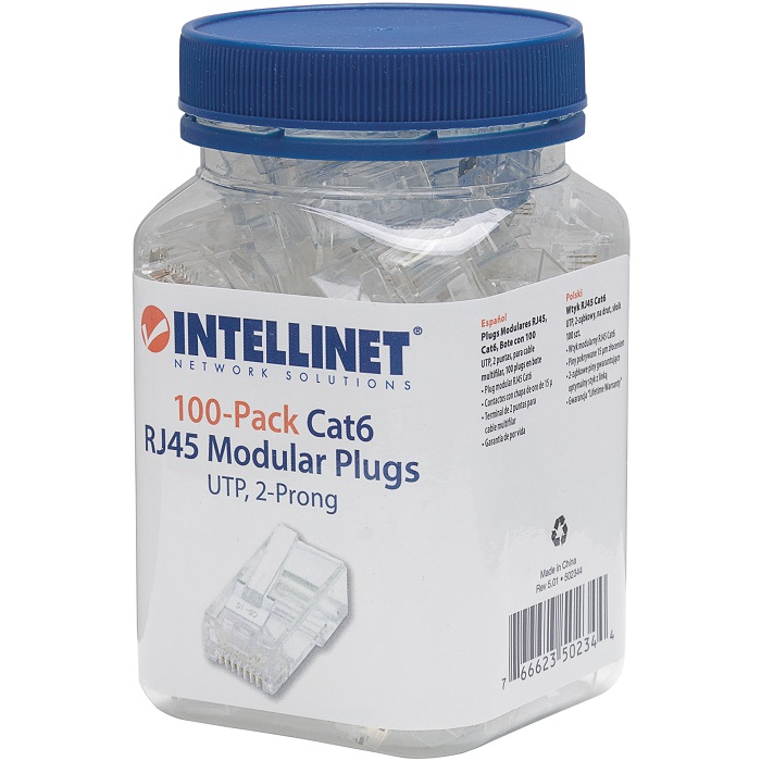 Plug Bote 100 Piezas Conector RJ45 Intellinet Cable UTP Cat 6E 502344
