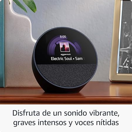 Amazon Echo Spot (modelo de 2024), despertador inteligente con sonido vibrante y Alexa, Negro