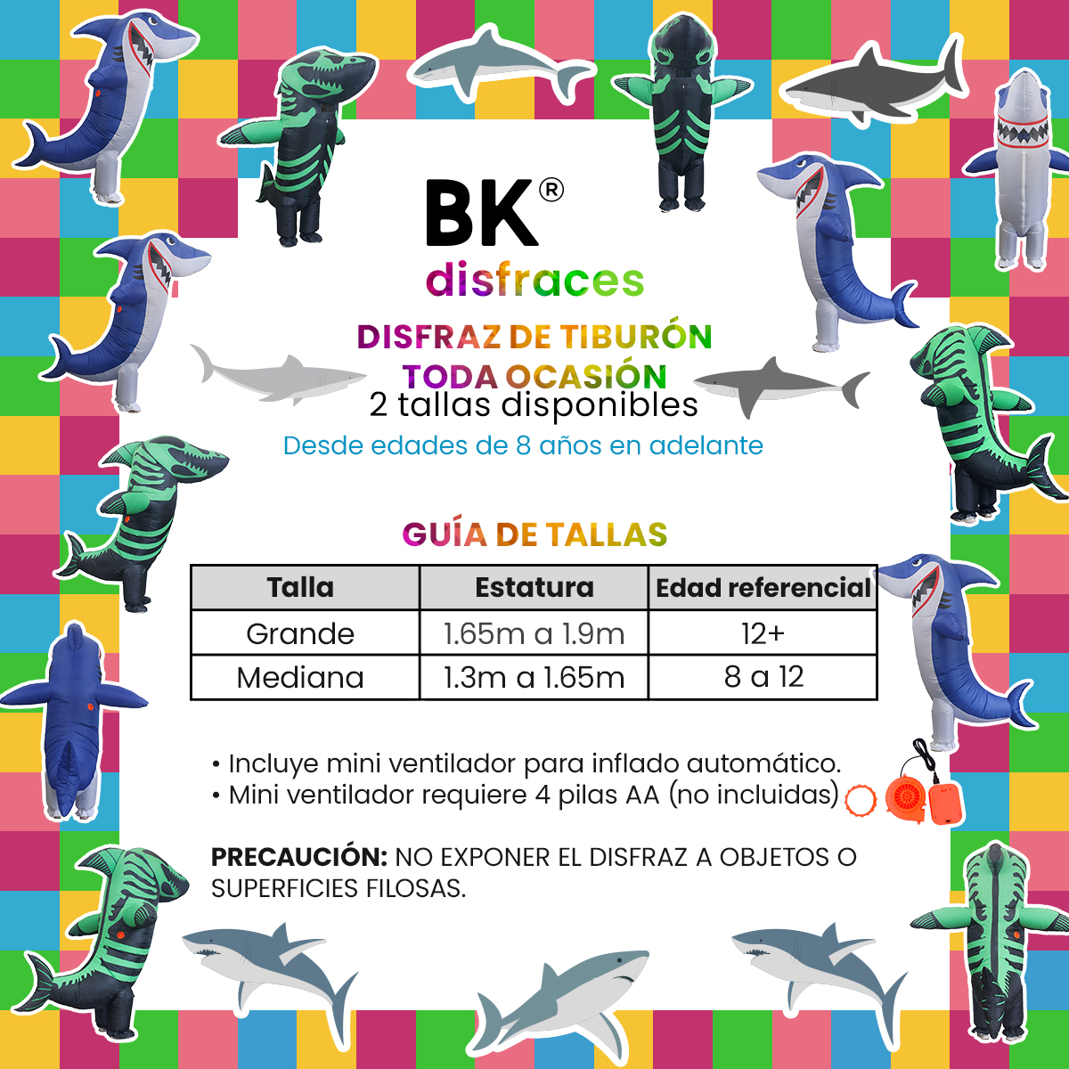 Disfraz Inflable De Halloween Shark Tiburón Premium Toda Ocasión - 2 Tallas Disponibles