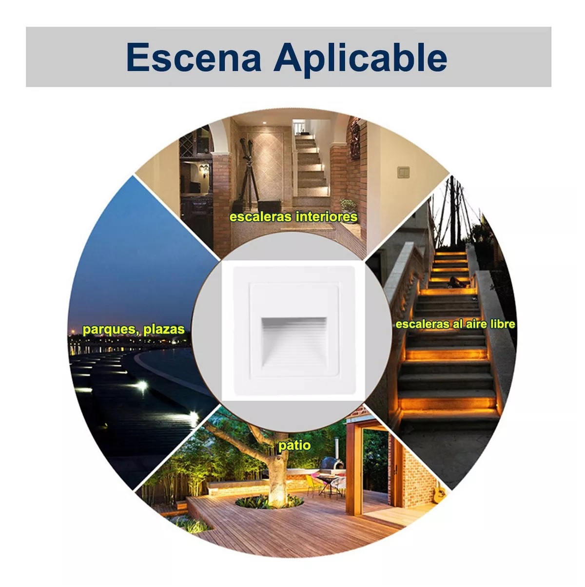 Set Lampara Led Escalera Pared  Foco 3w Ip65 Blanco-luz blanca-6500K 4Piezas