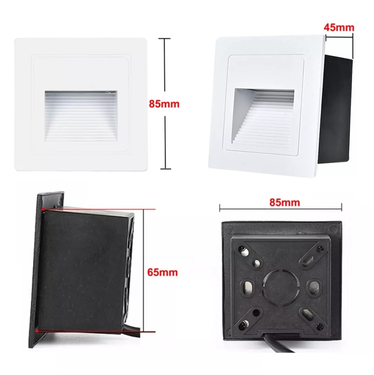 Set Lampara Led Escalera Pared  Foco 3w Ip65 Blanco-luz blanca-6500K 4Piezas