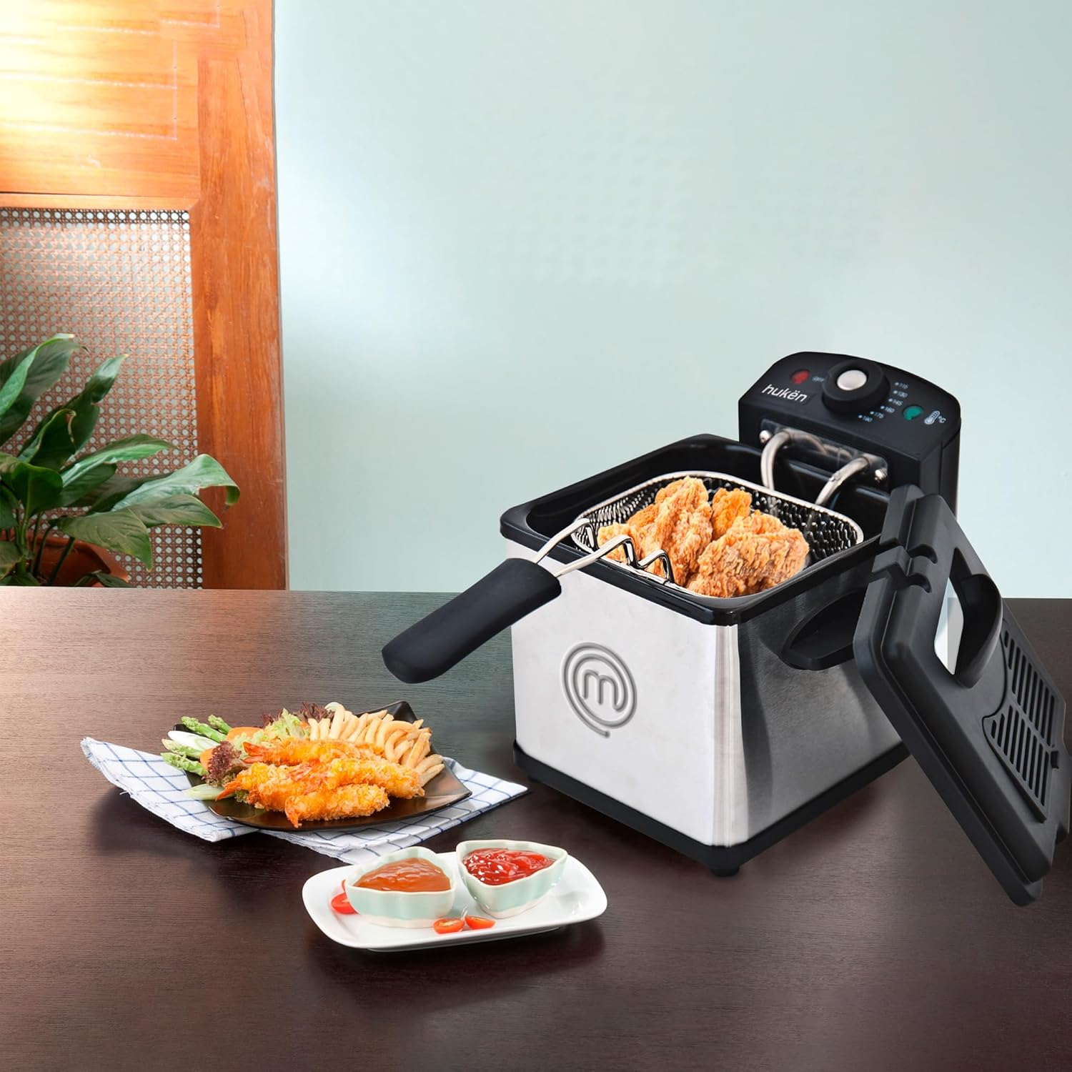 MasterChef Freidora de Aceite Flash-Fry S de 1.5 Litros, Acero Inoxidable con Canastilla Removible, 800W - Modelo MK-DF-1SS