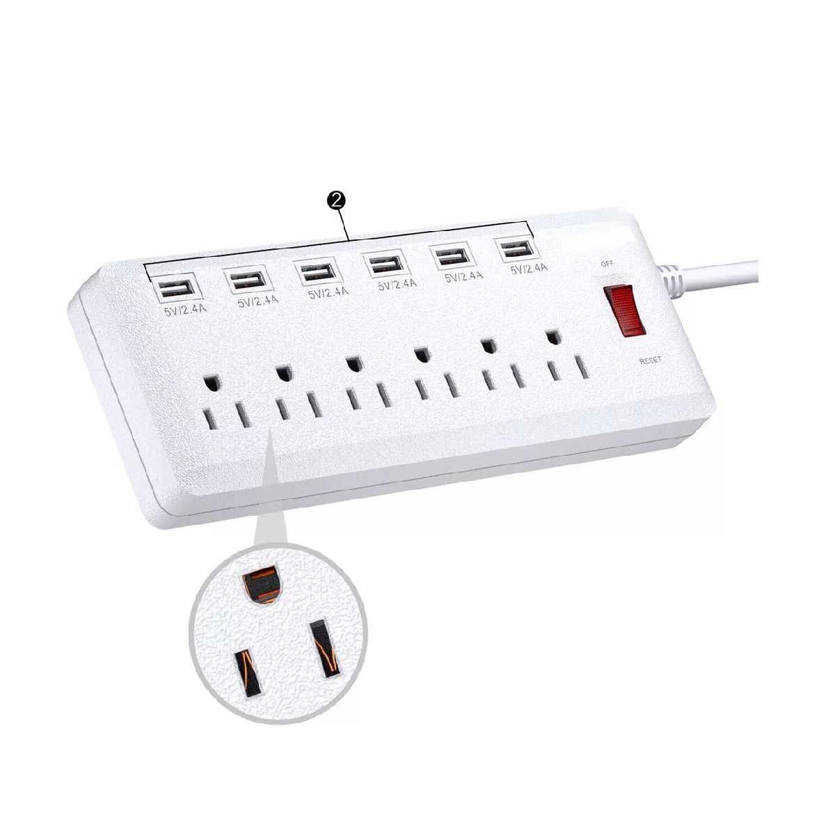 Regleta Eléctrica Sarmert 6+6 Con Puertos Usb Blanco