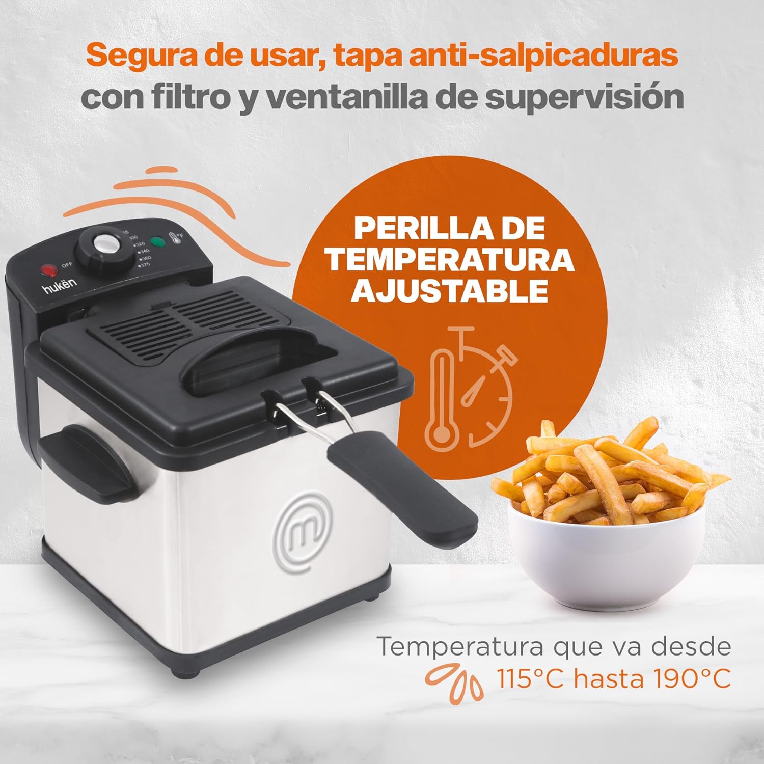 MasterChef Freidora de Aceite Flash-Fry S de 1.5 Litros, Acero Inoxidable con Canastilla Removible, 800W - Modelo MK-DF-1SS