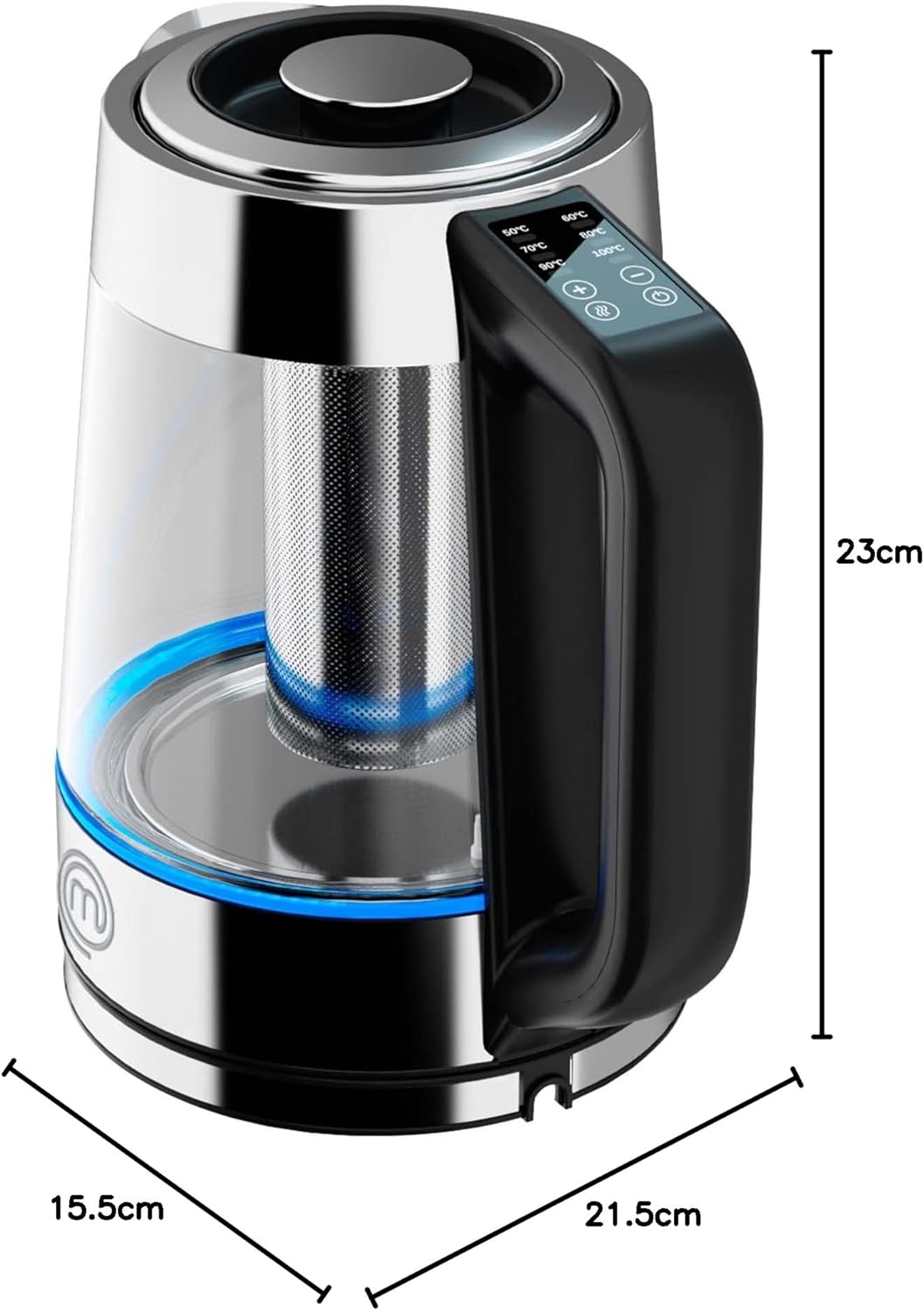 MasterChef Tetera Eléctrica Digital con Temperatura Ajustable y Panel Digital, 1.7 Litros - Modelo Heat-Select