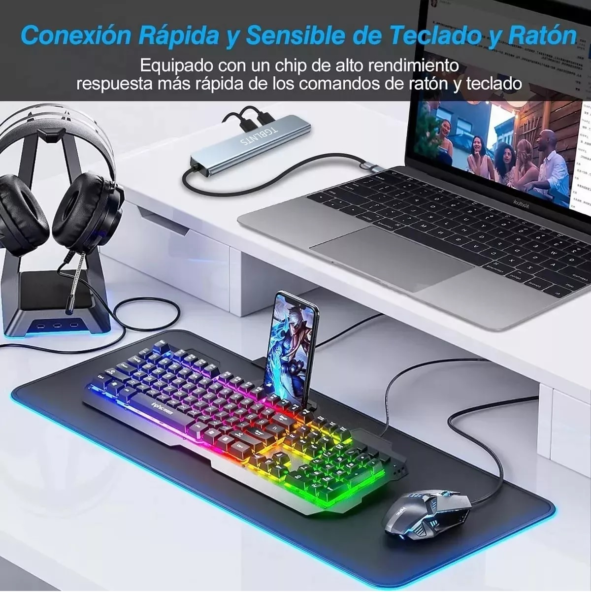 8 En 1 Adaptador Usb Hub Tipo C, Multipuerto, Usb 3.0, Sd