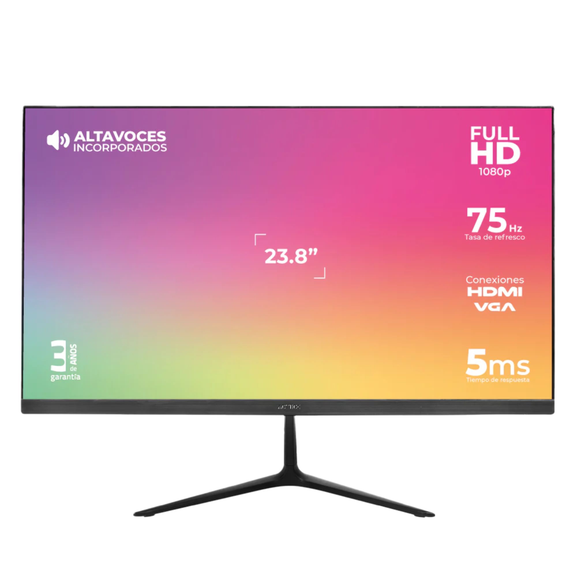Monitor LED Acteck Captive Vivid SP240 de 23.8'', Full HD, VGA/HDMI, 75 Hz, con Bocinas integradas, Negro
