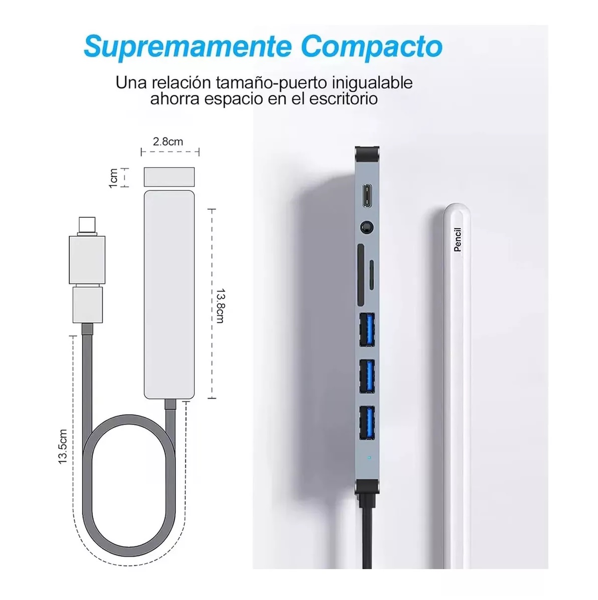 8 En 1 Adaptador Usb Hub Tipo C, Multipuerto, Usb 3.0, Sd