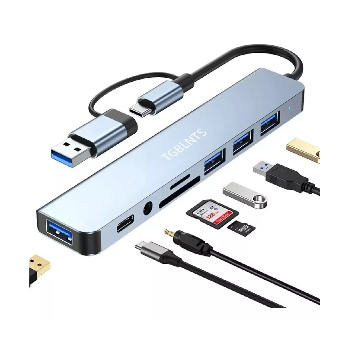 8 En 1 Adaptador Usb Hub Tipo C, Multipuerto, Usb 3.0, Sd