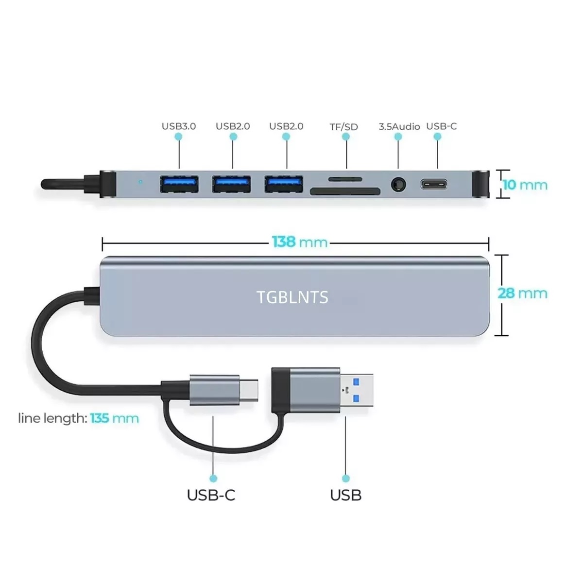 8 En 1 Adaptador Usb Hub Tipo C, Multipuerto, Usb 3.0, Sd