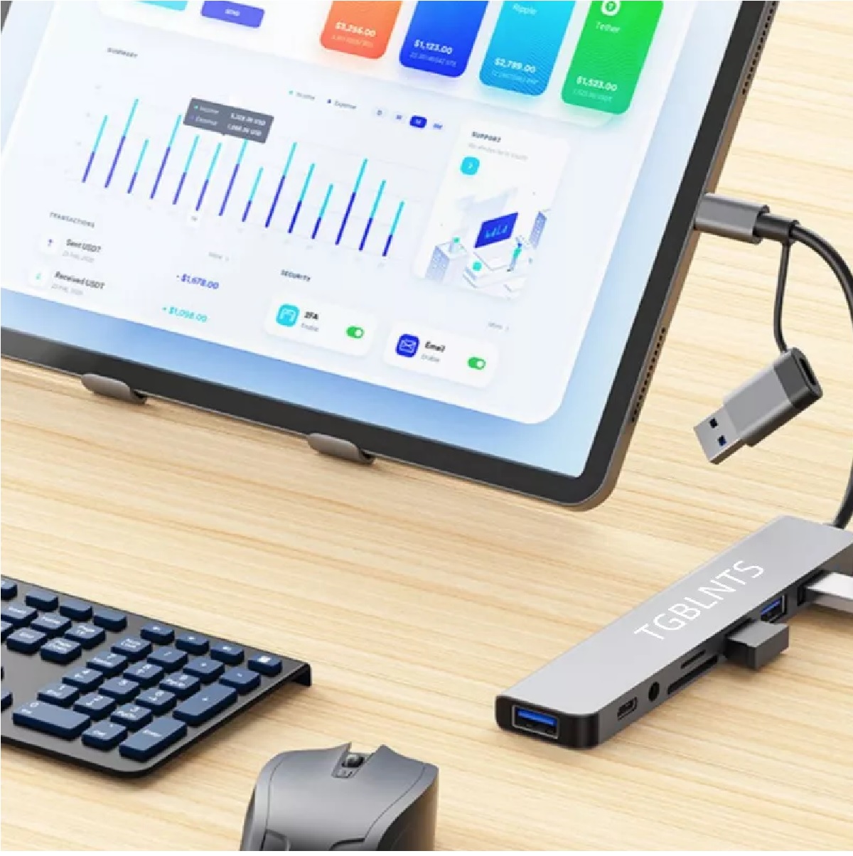 8 En 1 Adaptador Usb Hub Tipo C, Multipuerto, Usb 3.0, Sd