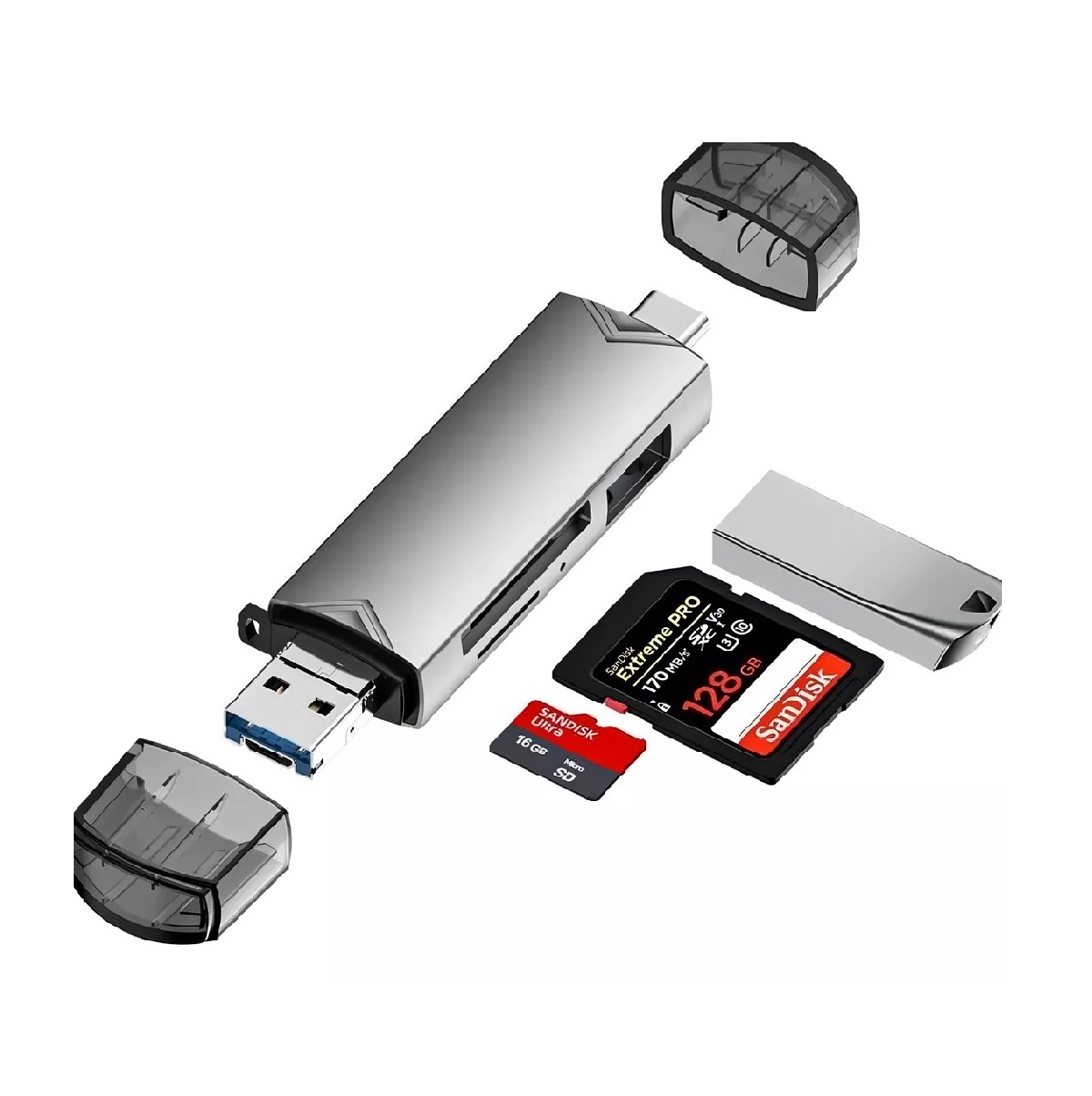 Adaptador lector de tarjetas de memoria USB-C USB SD Tf de color gris claro