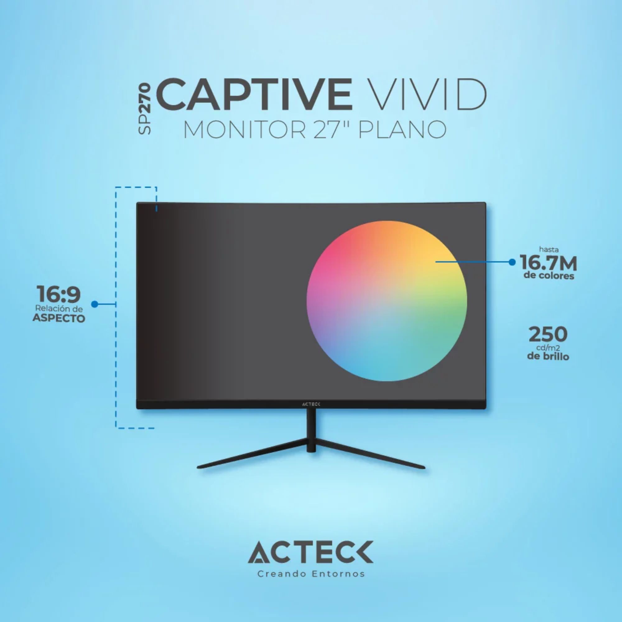Monitor LED Acteck Captive Vivid SP270 de 27'', Full HD, VGA/HDMI, 75 Hz, Negro