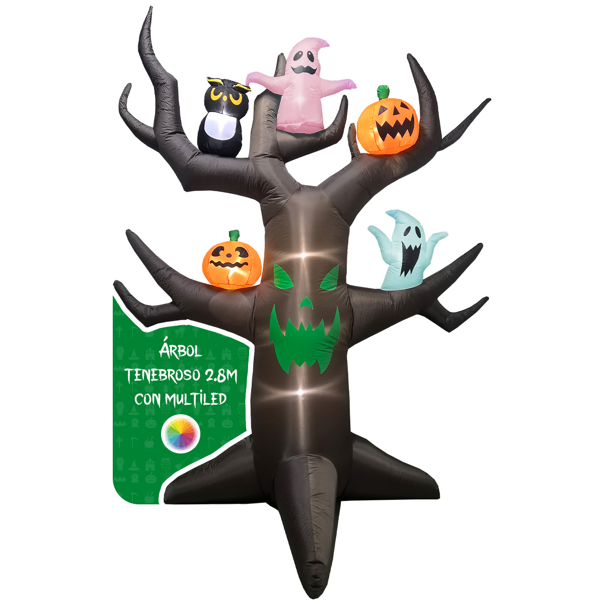 Inflable de Halloween Árbol tenebroso con calabazas y fantasmas multiled para exteriores 2.8m