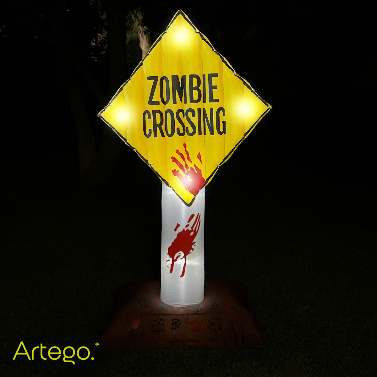 Inflable de Halloween Letrero vial zombi zombie con luces que parpadean para exteriores 1.85m