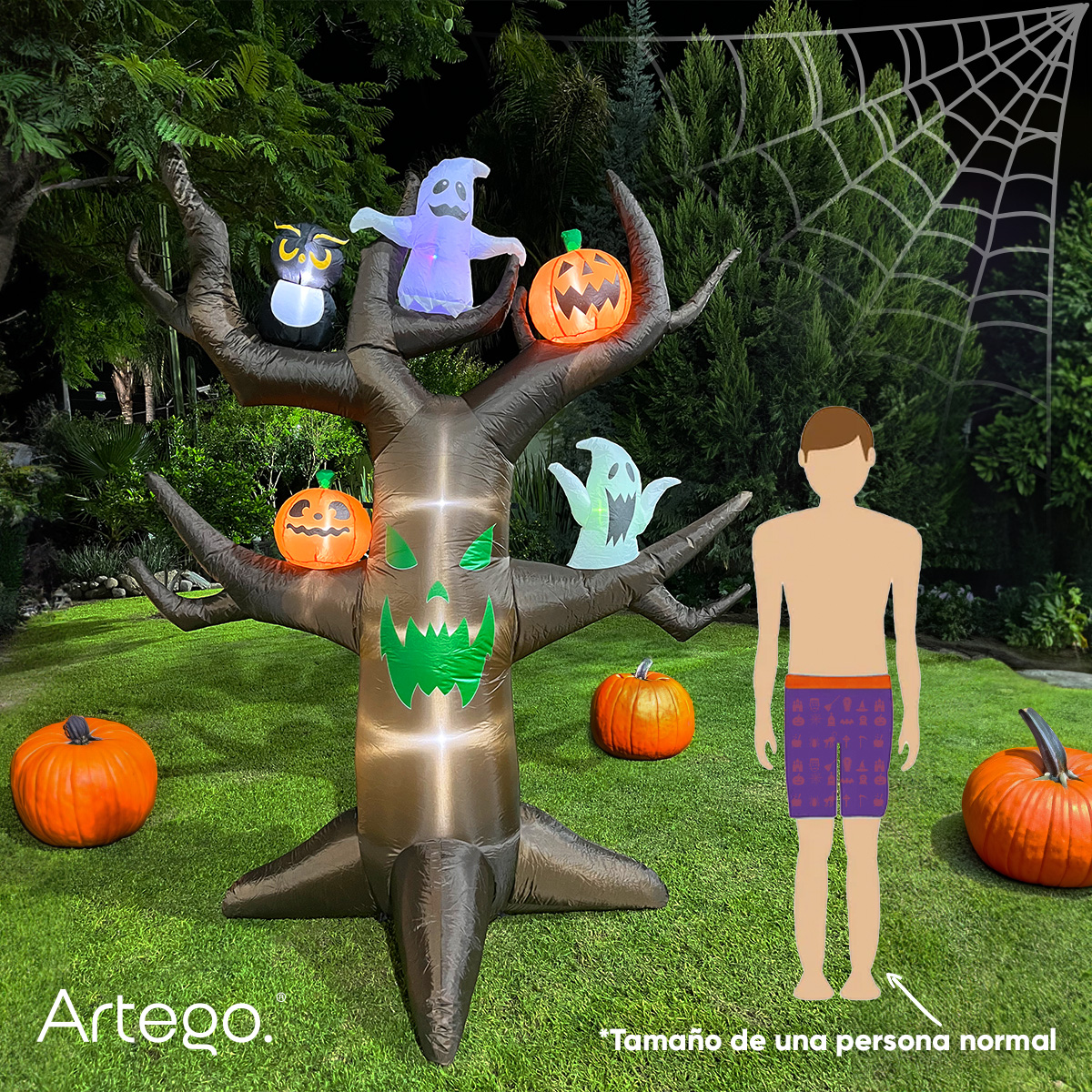 Inflable de Halloween Árbol tenebroso con calabazas y fantasmas multiled para exteriores 2.8m