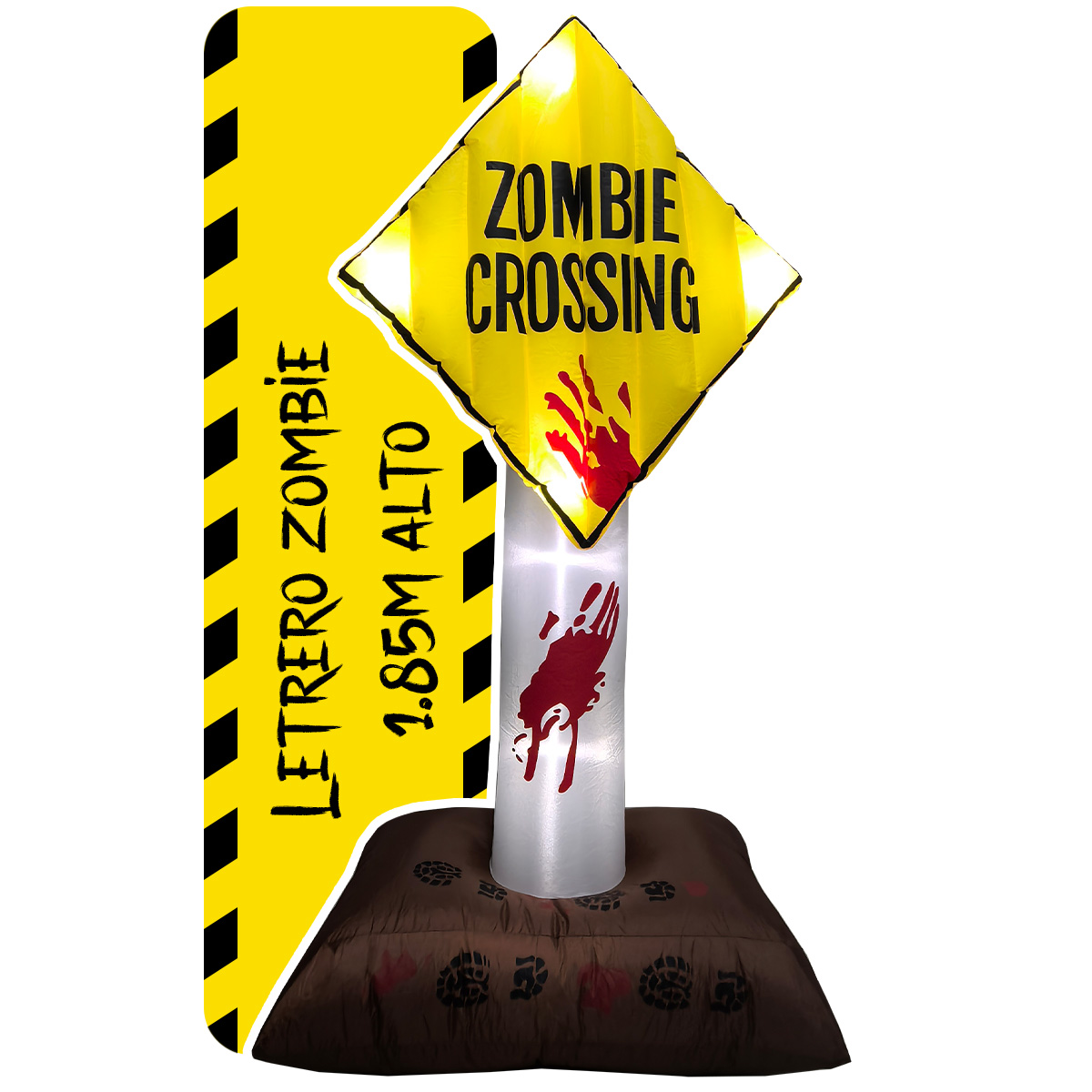 Inflable de Halloween Letrero vial zombi zombie con luces que parpadean para exteriores 1.85m