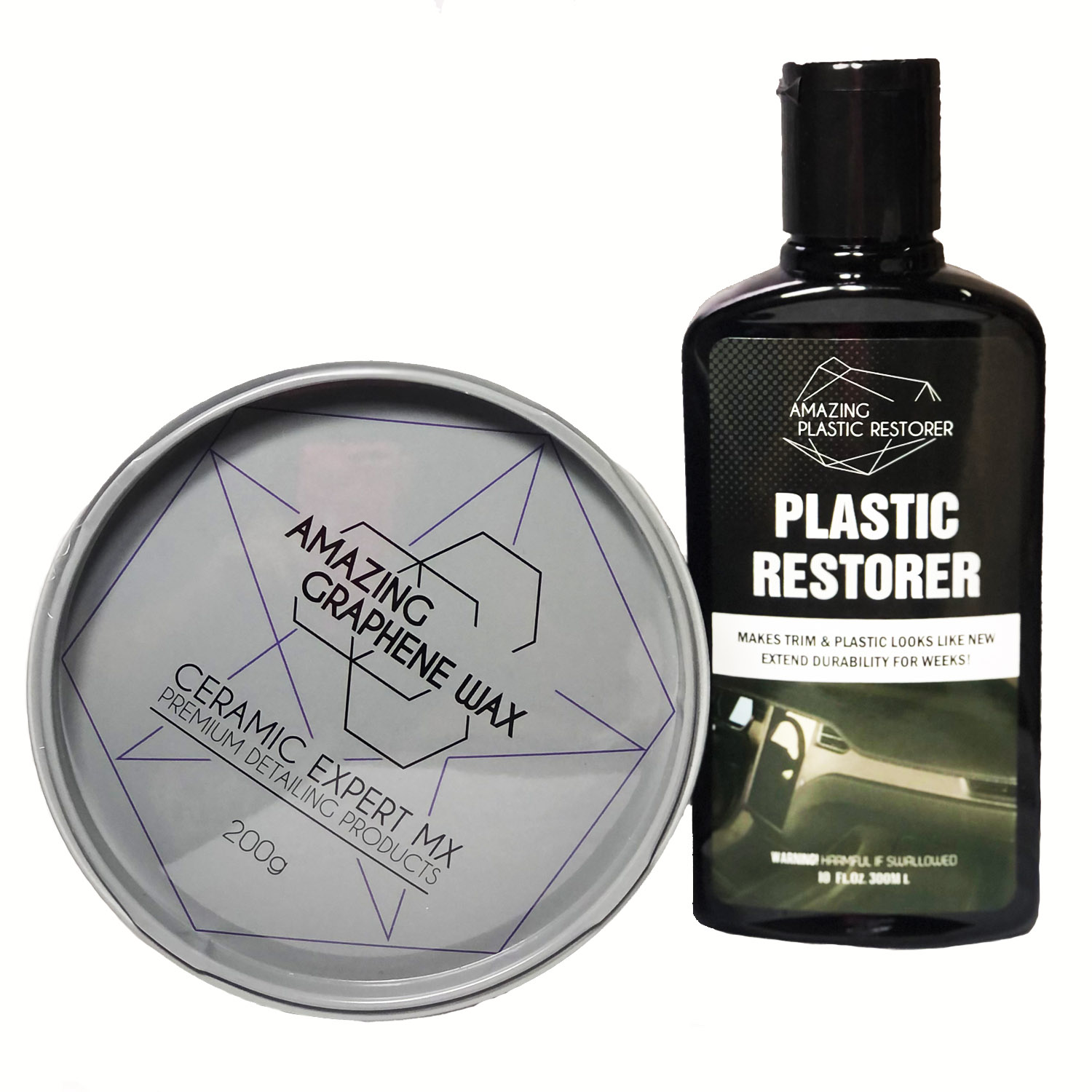 Cera Recubrimiento Cerámico para auto y moto Amazing Graphene Wax + Restaurador de plásticos