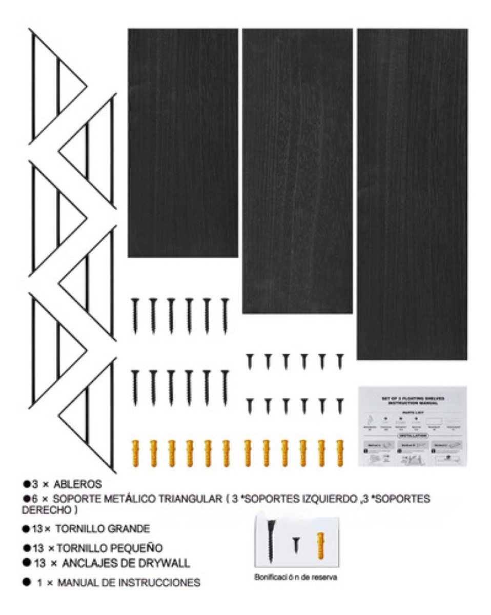 3 Repisas Flotantes Madera Minimalista Muebles Hogar Decorar NEGRO